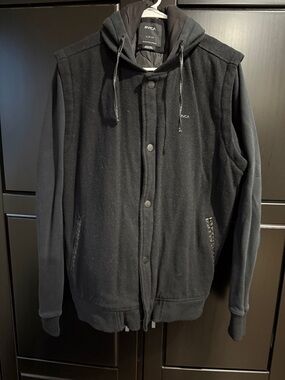 RVCA Black Hooded Jacket with Subtle Logo Patch